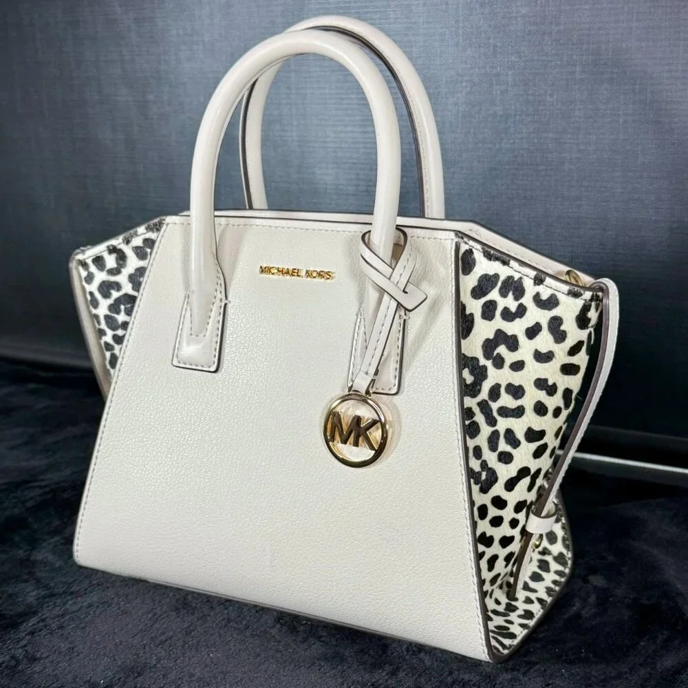 Michael Kors Avril Small Leather and Cheetah Print Calf‎ Hair Satchel